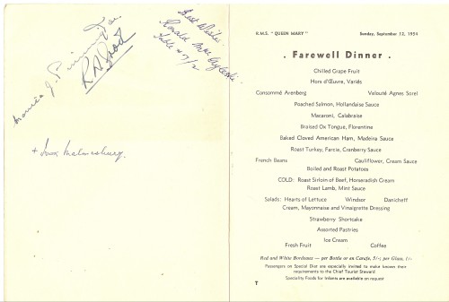 signed farewell dinner menu